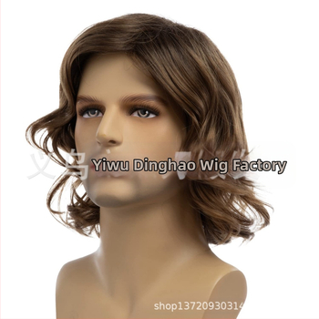 Sõltumatu jaama väliskaubanduse uus Euroopa ja Ameerika meeste parukas osaliselt pruunid lühikesed lokkis juuksed kohevad loomulikud lokid meeste juuksed Yiwu ladu