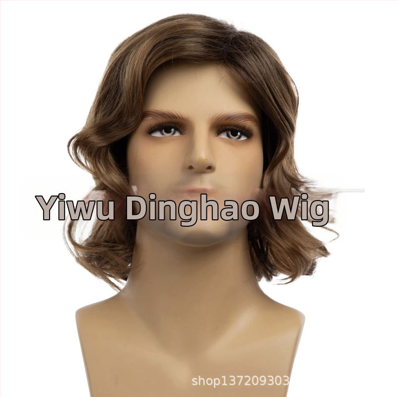 Независима станция за външна търговия Нова европейска и американска мъжка перука Частично кафява къса къдрава коса Пухкава естествена къдрава мъжка коса Yiwu Warehouse