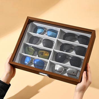 Musta pähkli värvi 8-sektsiooniga läbipaistev tolmukindel prillikarp majapidamispäikeseprillide päikeseprillide kogumiskarp prillikarp