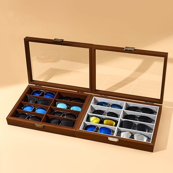 Musta pähkli värvi 8-sektsiooniga läbipaistev tolmukindel prillikarp majapidamispäikeseprillide päikeseprillide kogumiskarp prillikarp