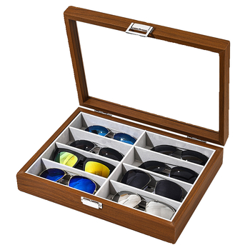 Musta pähkli värvi 8-sektsiooniga läbipaistev tolmukindel prillikarp majapidamispäikeseprillide päikeseprillide kogumiskarp prillikarp