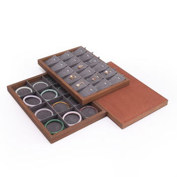 Bársony ékszertálca dió színű sötétszürke gyűrű nyaklánc fülbevaló tároló doboz karkötő díszek karkötő ékszerek