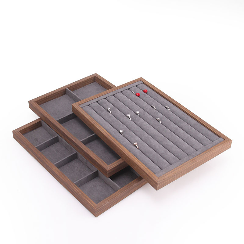 Bársony ékszertálca dió színű sötétszürke gyűrű nyaklánc fülbevaló tároló doboz karkötő díszek karkötő ékszerek