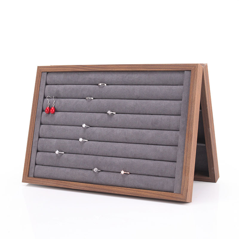 Bársony ékszertálca dió színű sötétszürke gyűrű nyaklánc fülbevaló tároló doboz karkötő díszek karkötő ékszerek