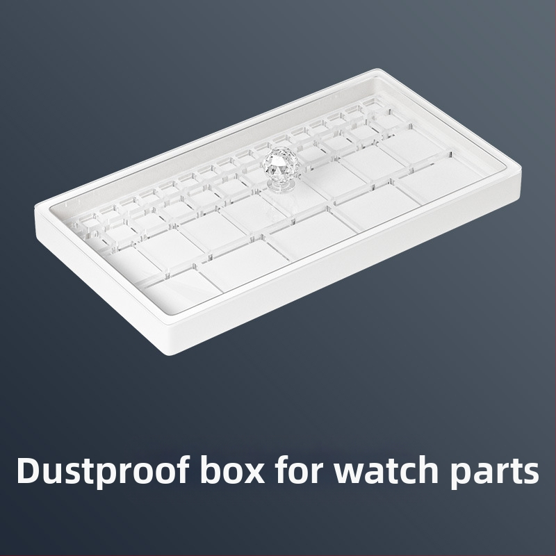Órajavítás óraalkatrészek porvédő doboz óraszerkezet tárcsával osztott tűtároló doboz precíziós alkatrészek porvédő