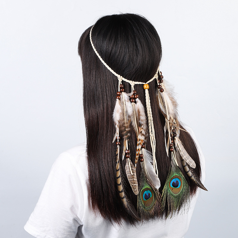 Gótikus stílusú páva bohém pávatollal díszített fejpánt, hajkiegészítők, indiai tollból készült fejpánt, fejpánt 2024