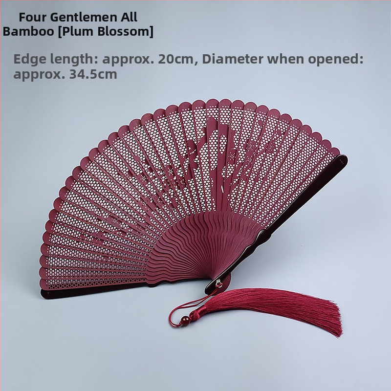 Teljes bambusz összecsukható ventilátor üreges összecsukható mini ventilátor 5 hüvelykes 6 hüvelykes hordozható kínai stílusú antik piros és fekete klasszikus táncventilátor