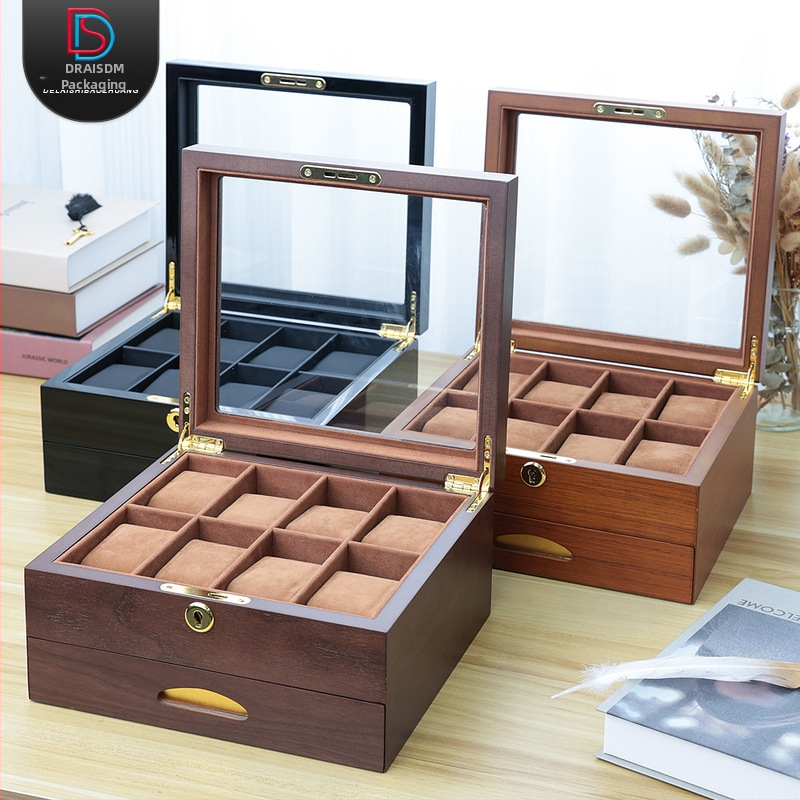 Drax faerezetes festék zárral ellátott ékszerdobozzal, óratároló doboz tetőablakkal, nyolc órakiállító doboz