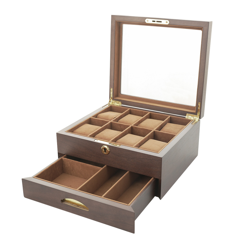 Drax faerezetes festék zárral ellátott ékszerdobozzal, óratároló doboz tetőablakkal, nyolc órakiállító doboz