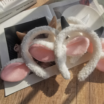 Χαριτωμένη κορδέλα για το κεφάλι με κέρατο προβάτου, βελούδινα αυτιά προβάτου, κορδέλα για το κεφάλι, φωτογραφία διασημοτήτων στο Διαδίκτυο, παιδική εορταστική παράσταση, κόμμωση κινουμένων σχεδίων, διασυνοριακή