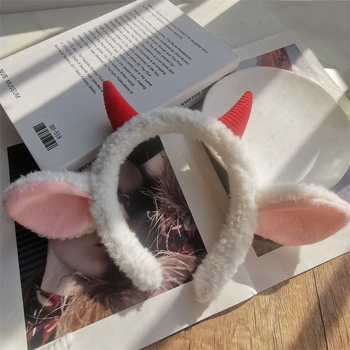 Χαριτωμένη κορδέλα για το κεφάλι με κέρατο προβάτου, βελούδινα αυτιά προβάτου, κορδέλα για το κεφάλι, φωτογραφία διασημοτήτων στο Διαδίκτυο, παιδική εορταστική παράσταση, κόμμωση κινουμένων σχεδίων, διασυνοριακή