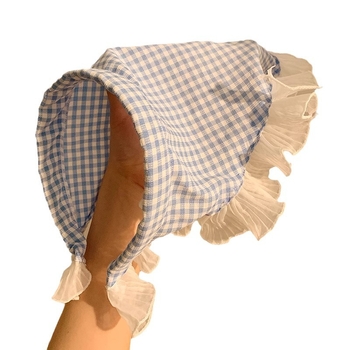 Κορδέλα για τα μαλλιά σε στυλ ποιμενικού, κόκκινο και μπλε καρό, καλοκαιρινή κορδέλα για τα μαλλιά, τριγωνική πετσέτα με δαντέλα, κορδέλα υψηλής ποιότητας Sense Atmosphere Sense