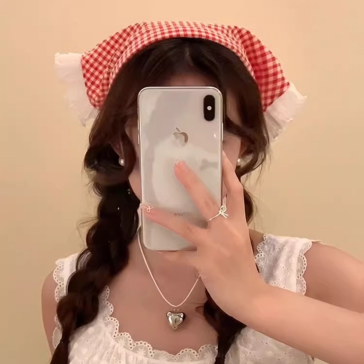 Fejpánt Pásztor stílusú Piros-kék kockás fejpánt Nyári fejpánt Csipke Háromszög alakú törölköző Luxus Sense Atmosphere Sense fejpánt