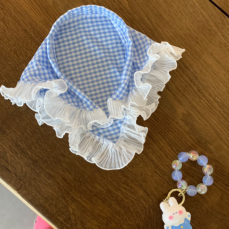 Fejpánt Pásztor stílusú Piros-kék kockás fejpánt Nyári fejpánt Csipke Háromszög alakú törölköző Luxus Sense Atmosphere Sense fejpánt