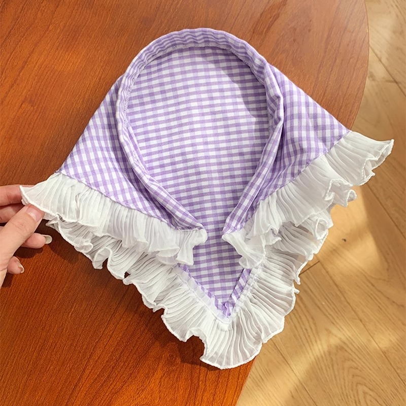 Fejpánt Pásztor stílusú Piros-kék kockás fejpánt Nyári fejpánt Csipke Háromszög alakú törölköző Luxus Sense Atmosphere Sense fejpánt