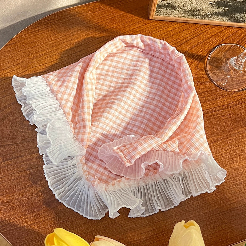 Fejpánt Pásztor stílusú Piros-kék kockás fejpánt Nyári fejpánt Csipke Háromszög alakú törölköző Luxus Sense Atmosphere Sense fejpánt