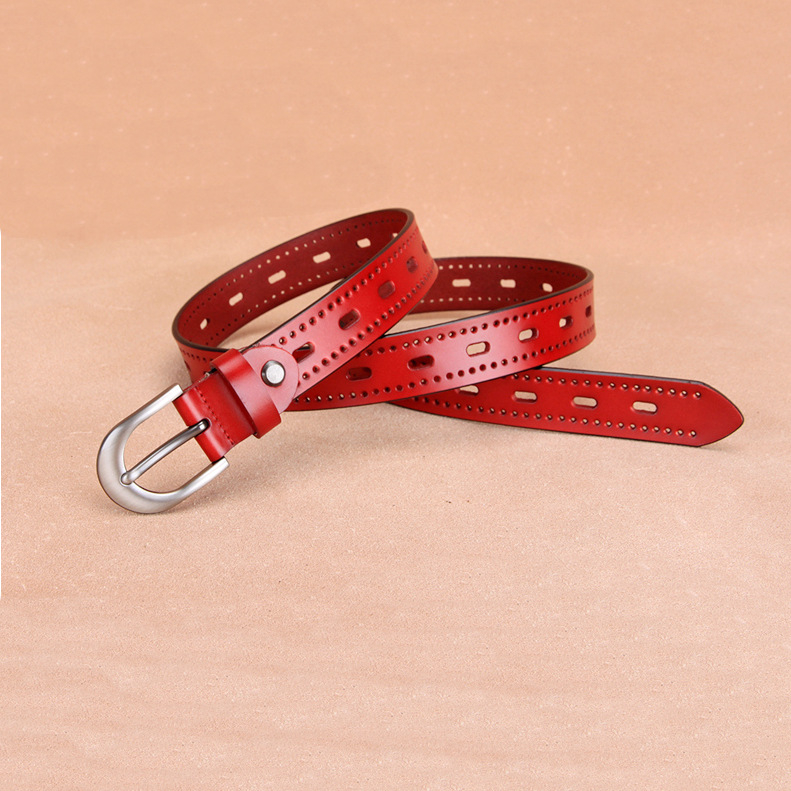 Európai és amerikai népszerű alkalmi marhabőr öv divatos szerszámok üreges kétrétegű marhabőr női övvel