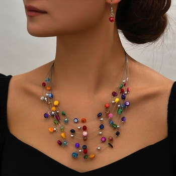 Gyárilag közvetlen, határokon átnyúló, európai és amerikai forgalmazású, népszerű, bohém, szuper tündér színű, kristálykagylós, többrétegű fülbevaló és nyaklánc szett