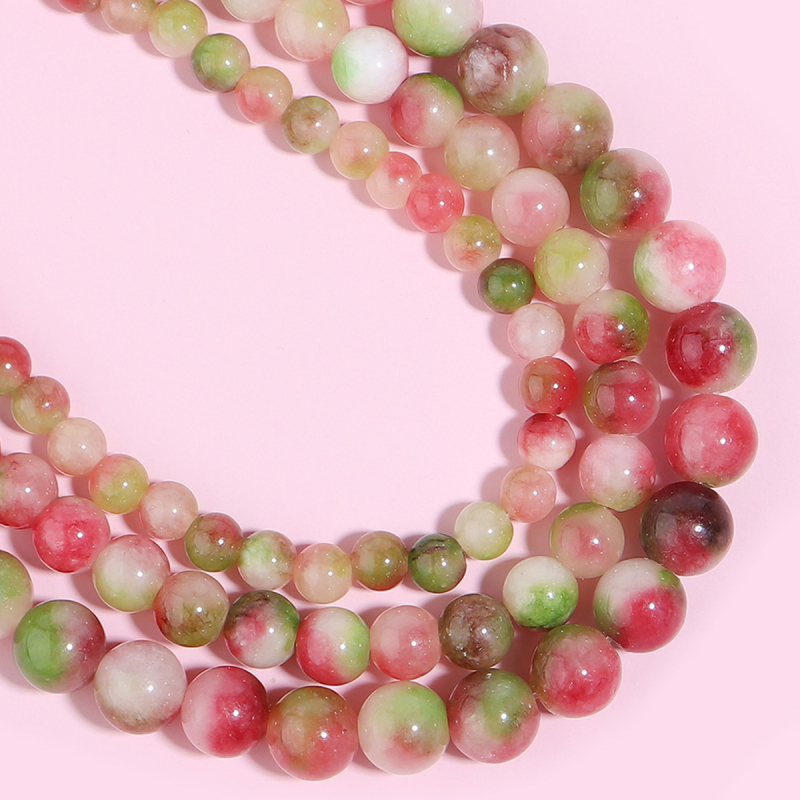 Határokon átnyúló, forró eladású természetes görögdinnye turmalin kerek gyöngyök, barkács karkötő, karkötő, nyaklánc, gyöngyös kiegészítők nagykereskedelemben