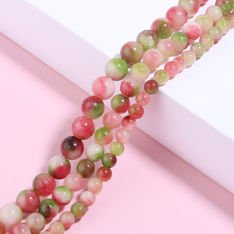 Határokon átnyúló, forró eladású természetes görögdinnye turmalin kerek gyöngyök, barkács karkötő, karkötő, nyaklánc, gyöngyös kiegészítők nagykereskedelemben