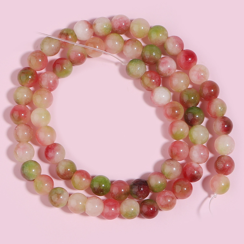 Határokon átnyúló, forró eladású természetes görögdinnye turmalin kerek gyöngyök, barkács karkötő, karkötő, nyaklánc, gyöngyös kiegészítők nagykereskedelemben