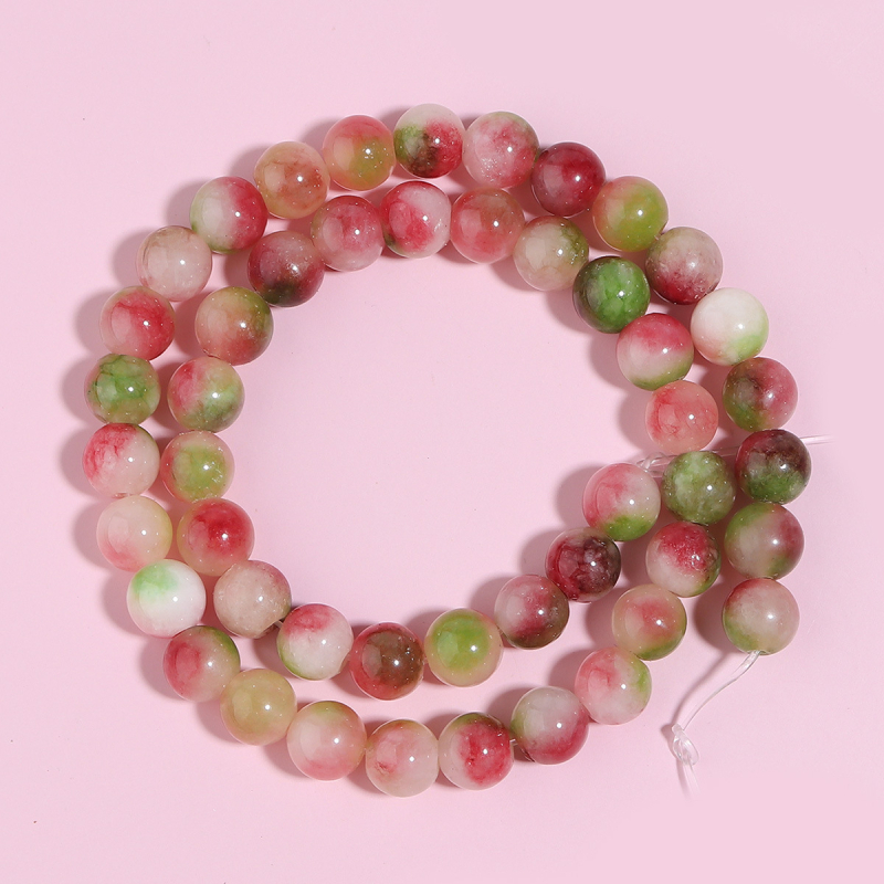 Határokon átnyúló, forró eladású természetes görögdinnye turmalin kerek gyöngyök, barkács karkötő, karkötő, nyaklánc, gyöngyös kiegészítők nagykereskedelemben