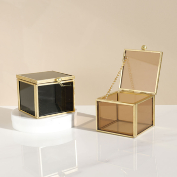 Cutie de bijuterii pătrată din sticlă, stil nordic, cutie de bijuterii din aur, tavă de depozitare a bijuteriilor, cutie de bijuterii pentru cercei