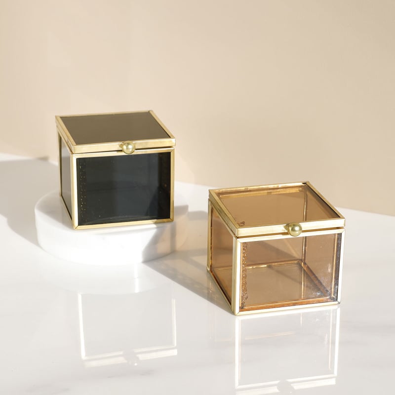 Cutie de bijuterii pătrată din sticlă, stil nordic, cutie de bijuterii din aur, tavă de depozitare a bijuteriilor, cutie de bijuterii pentru cercei