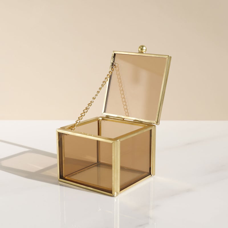 Cutie de bijuterii pătrată din sticlă, stil nordic, cutie de bijuterii din aur, tavă de depozitare a bijuteriilor, cutie de bijuterii pentru cercei