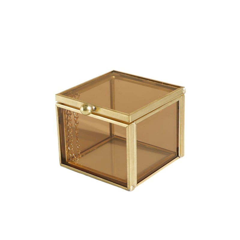 Cutie de bijuterii pătrată din sticlă, stil nordic, cutie de bijuterii din aur, tavă de depozitare a bijuteriilor, cutie de bijuterii pentru cercei