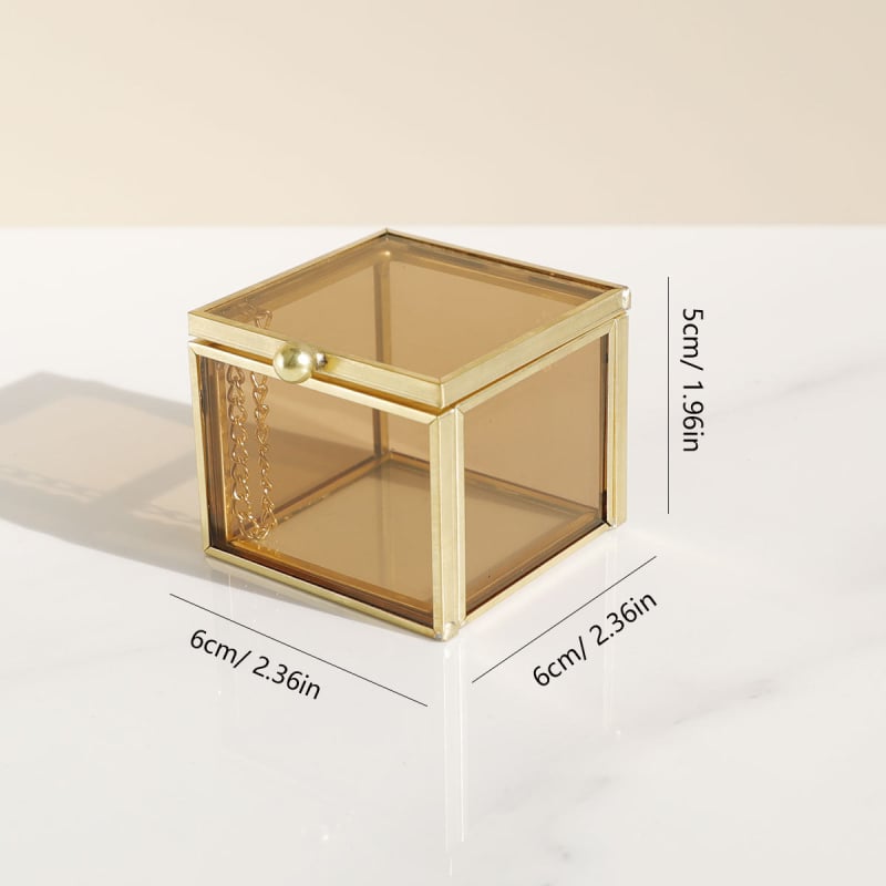 Cutie de bijuterii pătrată din sticlă, stil nordic, cutie de bijuterii din aur, tavă de depozitare a bijuteriilor, cutie de bijuterii pentru cercei