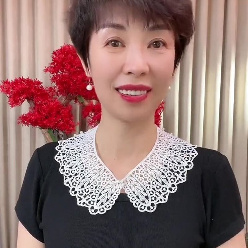 [Xinfang] [Gyöngyfűzős Csipkés Álgallér] Koreai Stílusú Üreges Kapok Selyem Kendő Nyári Naptej Minden Egyezésű Álgallér