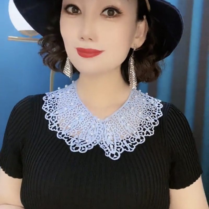[Xinfang] [Gyöngyfűzős Csipkés Álgallér] Koreai Stílusú Üreges Kapok Selyem Kendő Nyári Naptej Minden Egyezésű Álgallér
