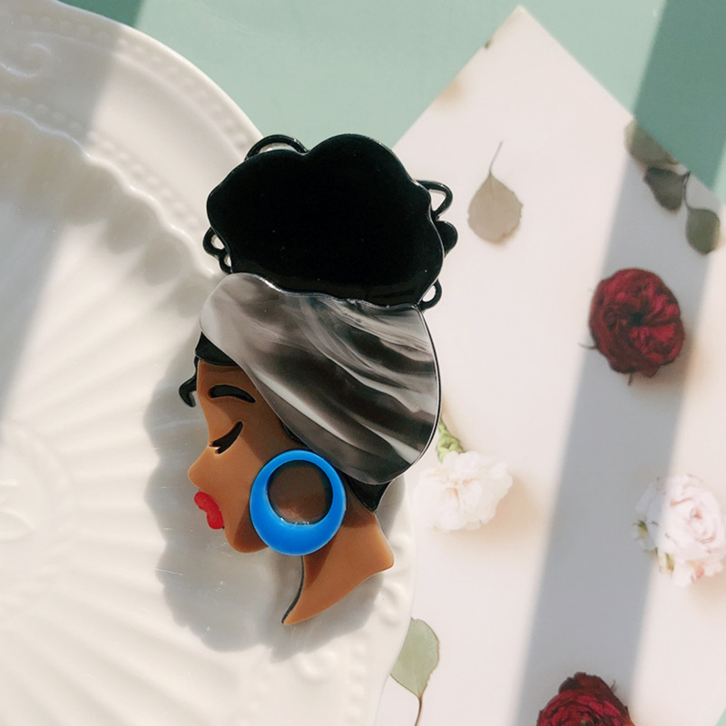 Divat többszínű afrikai lány bross külkereskedelemmel, forró akril jelvény, nagy érzékkel díszítő tű nagykereskedelem