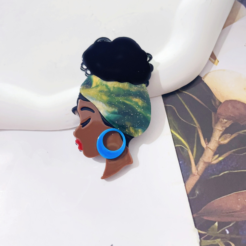 Divat többszínű afrikai lány bross külkereskedelemmel, forró akril jelvény, nagy érzékkel díszítő tű nagykereskedelem