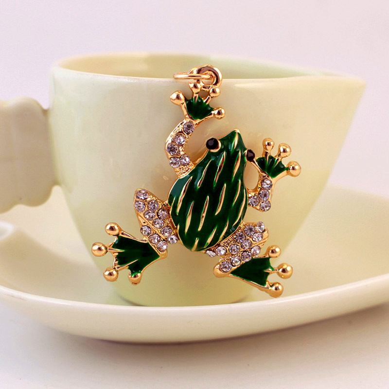 Kreatív aranyos rajzfilm zöld gyémánt kristály béka autó kulcstartó női táska kiegészítők medál kulcstartó 1256