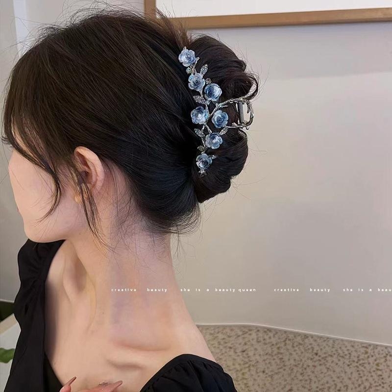 Vintage Camellia hajtű női hátsó klip elegáns temperamentumos konty hajcsat nagy cápa alakú klip fej kiegészítők