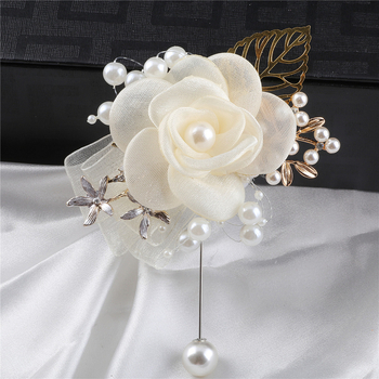 Perlų aukso lapų rožė nuotaka pamergė riešo gėlė korsažo rutulys vestuvių jaunikis korsažo seserys rankų gėlė T005