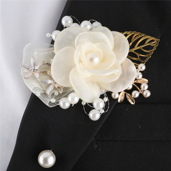 Perlų aukso lapų rožė nuotaka pamergė riešo gėlė korsažo rutulys vestuvių jaunikis korsažo seserys rankų gėlė T005