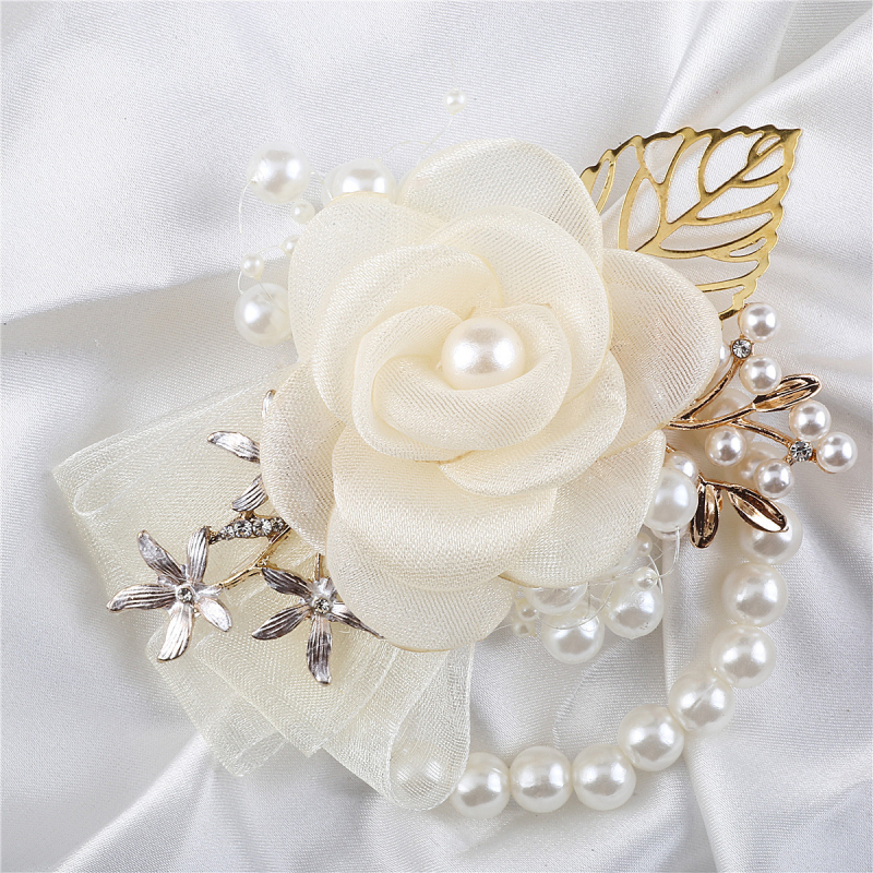 Perlų aukso lapų rožė nuotaka pamergė riešo gėlė korsažo rutulys vestuvių jaunikis korsažo seserys rankų gėlė T005