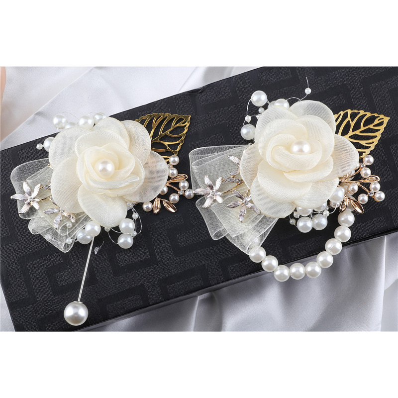 Perlų aukso lapų rožė nuotaka pamergė riešo gėlė korsažo rutulys vestuvių jaunikis korsažo seserys rankų gėlė T005