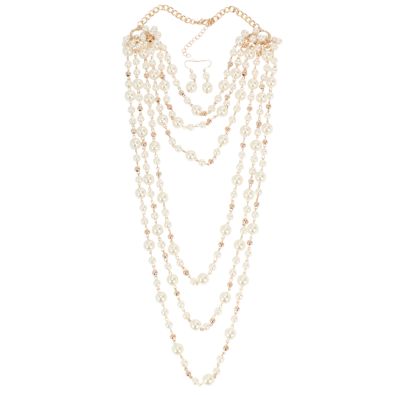 Határokon átnyúló ellátás Export ékszerek európai és amerikai nyakláncok többrétegű gyöngy nyaklánc pulóverlánc 6320