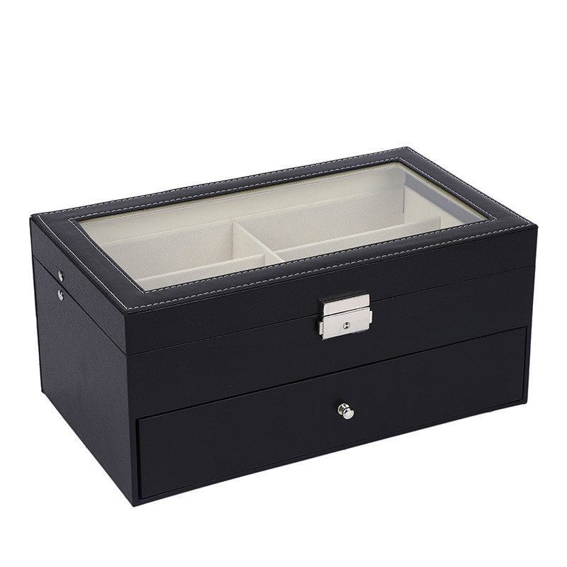 12 rekeszes, fából készült, pu bőr szemüvegtároló doboz, szemüvegtok, vitrindoboz, kétrétegű tárolódoboz, bőr ékszerdoboz gyűjteménye