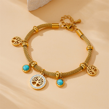 Euroopa ja Ameerika moodne retrohõnguline roostevabast terasest võrgust õõnes bambuskett elupuu männikivist käevõru kõrvarõngad kaelakee