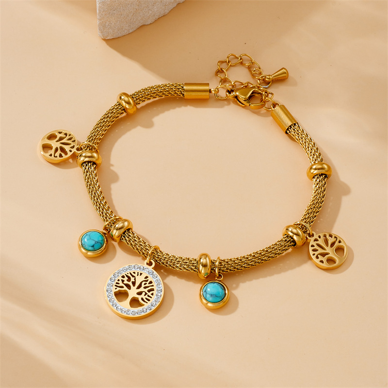 Euroopa ja Ameerika moodne retrohõnguline roostevabast terasest võrgust õõnes bambuskett elupuu männikivist käevõru kõrvarõngad kaelakee