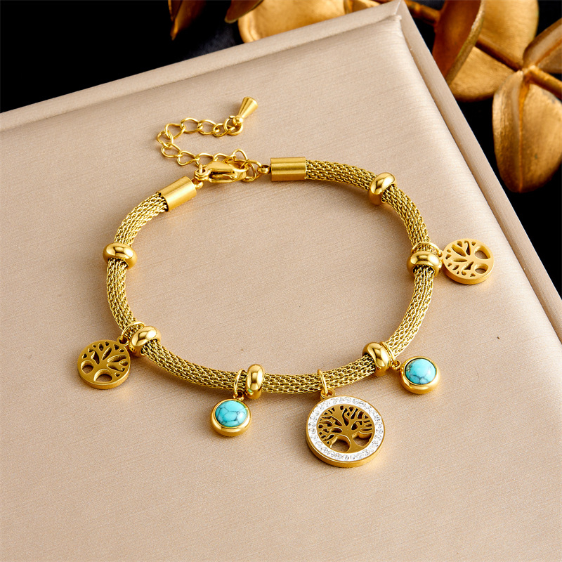 Euroopa ja Ameerika moodne retrohõnguline roostevabast terasest võrgust õõnes bambuskett elupuu männikivist käevõru kõrvarõngad kaelakee