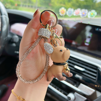 Χαριτωμένα γελοιογραφικά κρυστάλλινα γαλλικά μπουλντόγκ κουτάβι μπρελόκ αξεσουάρ χονδρικής δημιουργικά τρισδιάστατα στολίδια αυτοκίνητο μπρελόκ δαχτυλίδι κρεμαστό κόσμημα