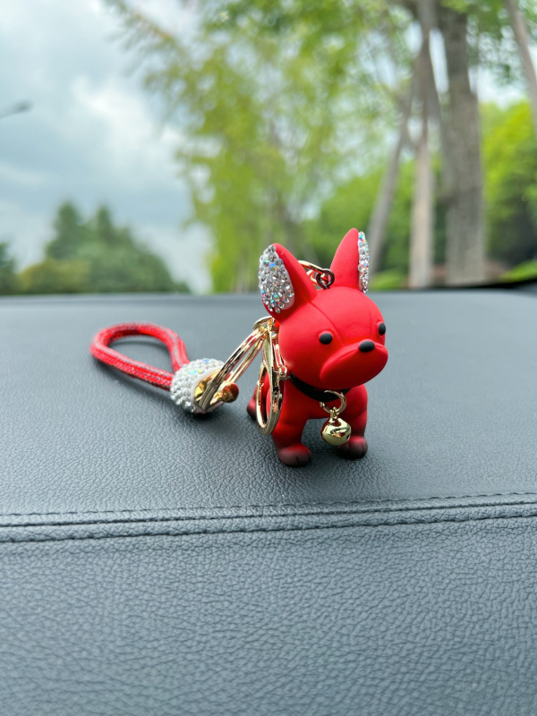 Aranyos rajzfilm kristály francia bulldog kiskutya kulcstartó kiegészítők nagykereskedelem kreatív háromdimenziós díszek autó kulcstartó gyűrű medál