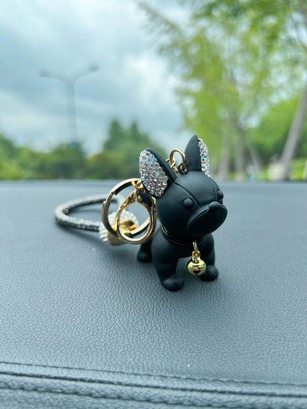 Aranyos rajzfilm kristály francia bulldog kiskutya kulcstartó kiegészítők nagykereskedelem kreatív háromdimenziós díszek autó kulcstartó gyűrű medál