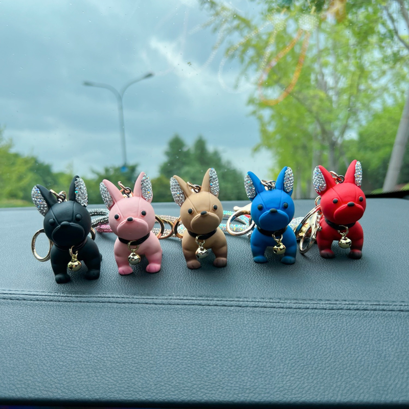 Aranyos rajzfilm kristály francia bulldog kiskutya kulcstartó kiegészítők nagykereskedelem kreatív háromdimenziós díszek autó kulcstartó gyűrű medál